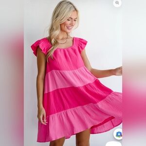 Hudson Gray Womens Pink Striped Lightweight Dress Flatter Sleeve Mini Sz L